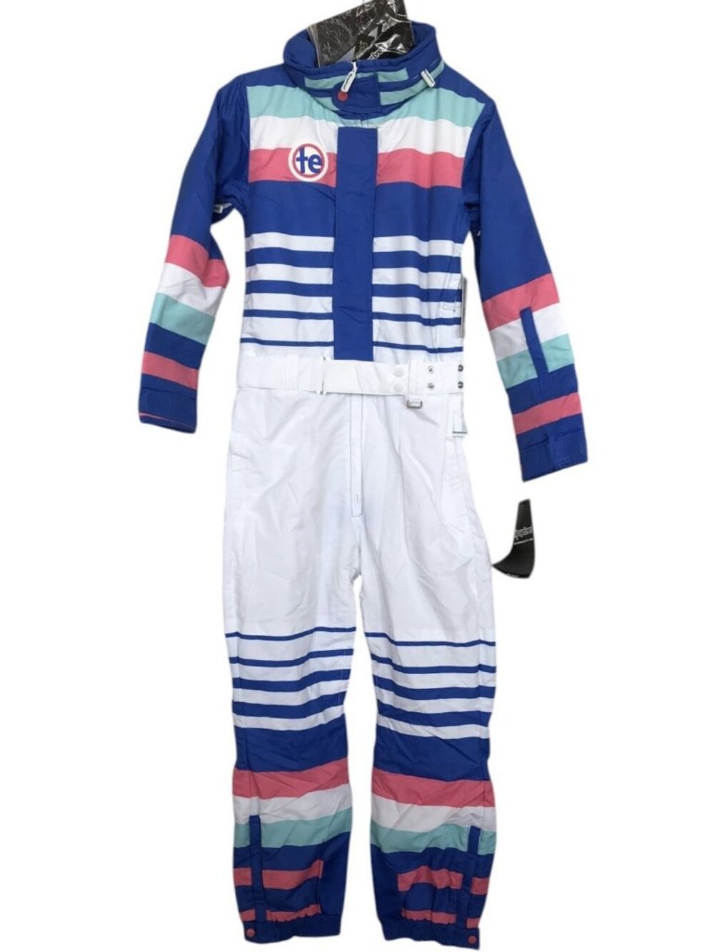 Tipsy Elves Womens Size XS Ski Snow Suit Blue Pink White Striped One Piece Icy U